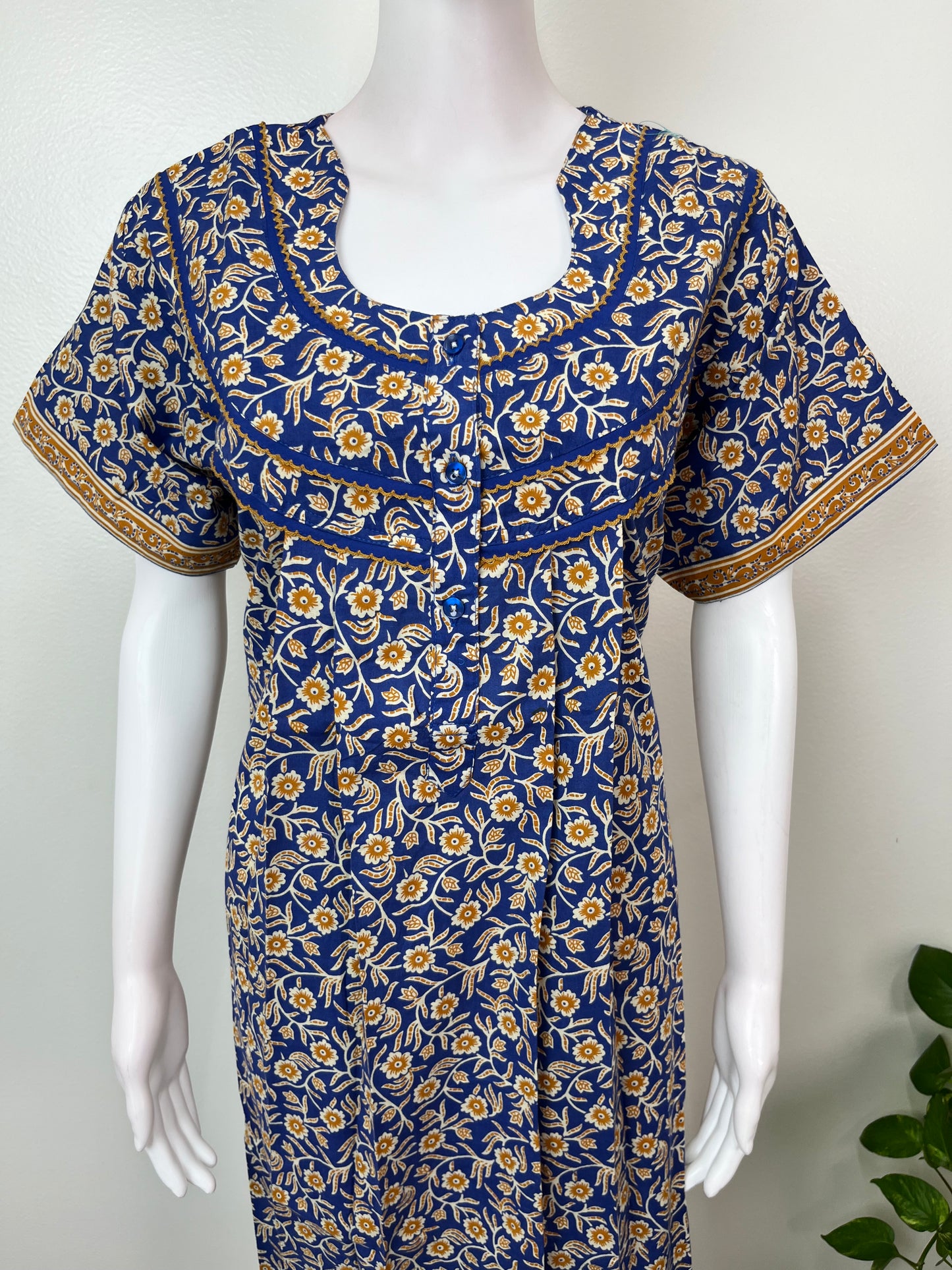 Royal Blue Floral Printed 100% Cotton Nightgown