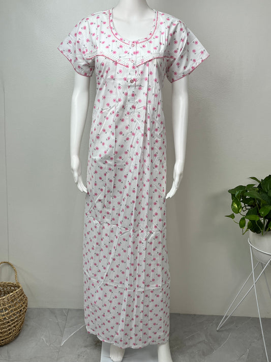 Pink Flora Boutique Cotton Nighty Soft & Comfortable