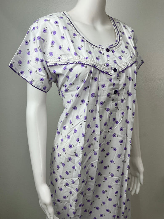 Purple Floral Printed Boutique Cotton Nighty