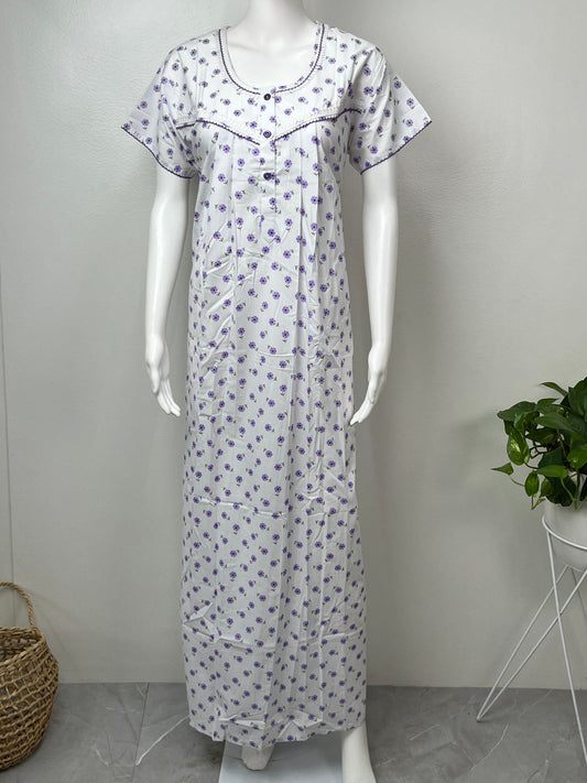 Purple Floral Printed Boutique Cotton Nighty
