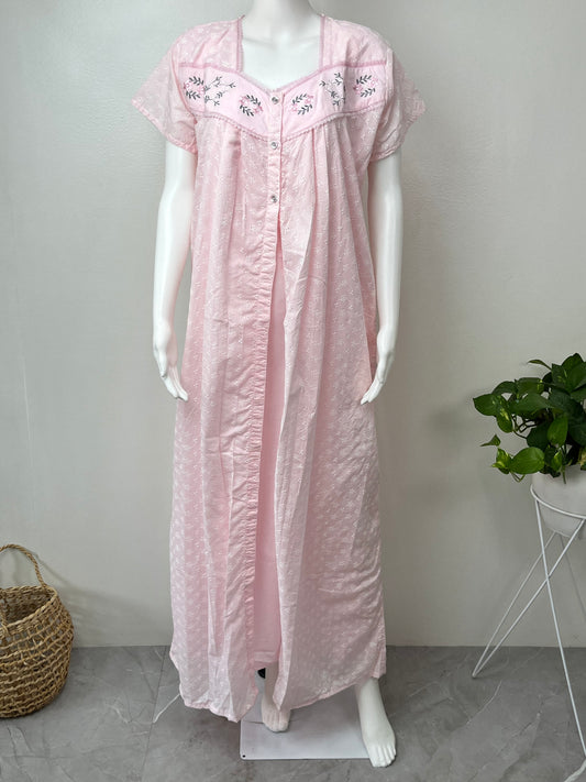 Baby Pink 100% Cotton 2-Piece NIghtgown Set