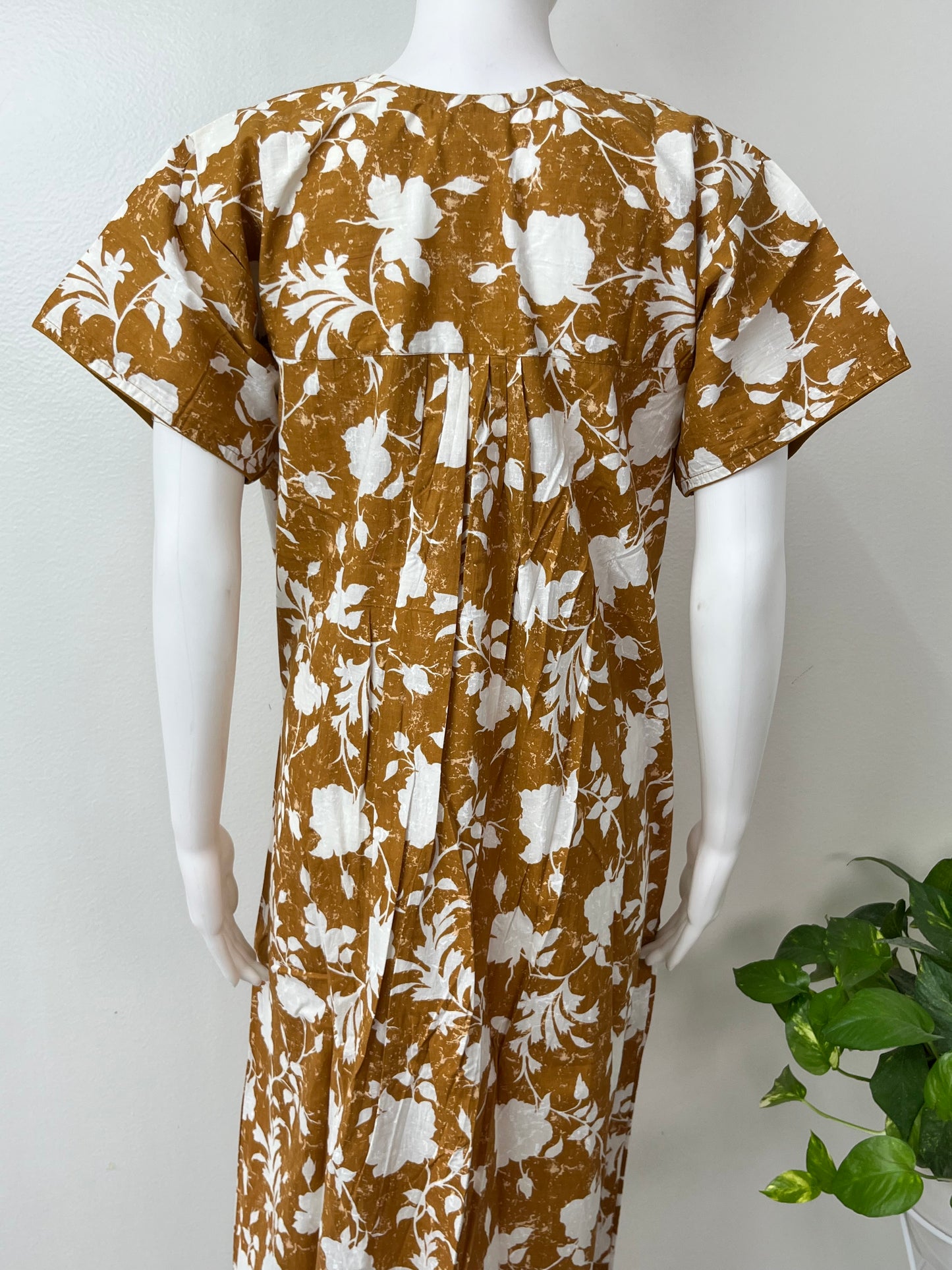 Mustard Floral Printed 100% Cotton Nightgown