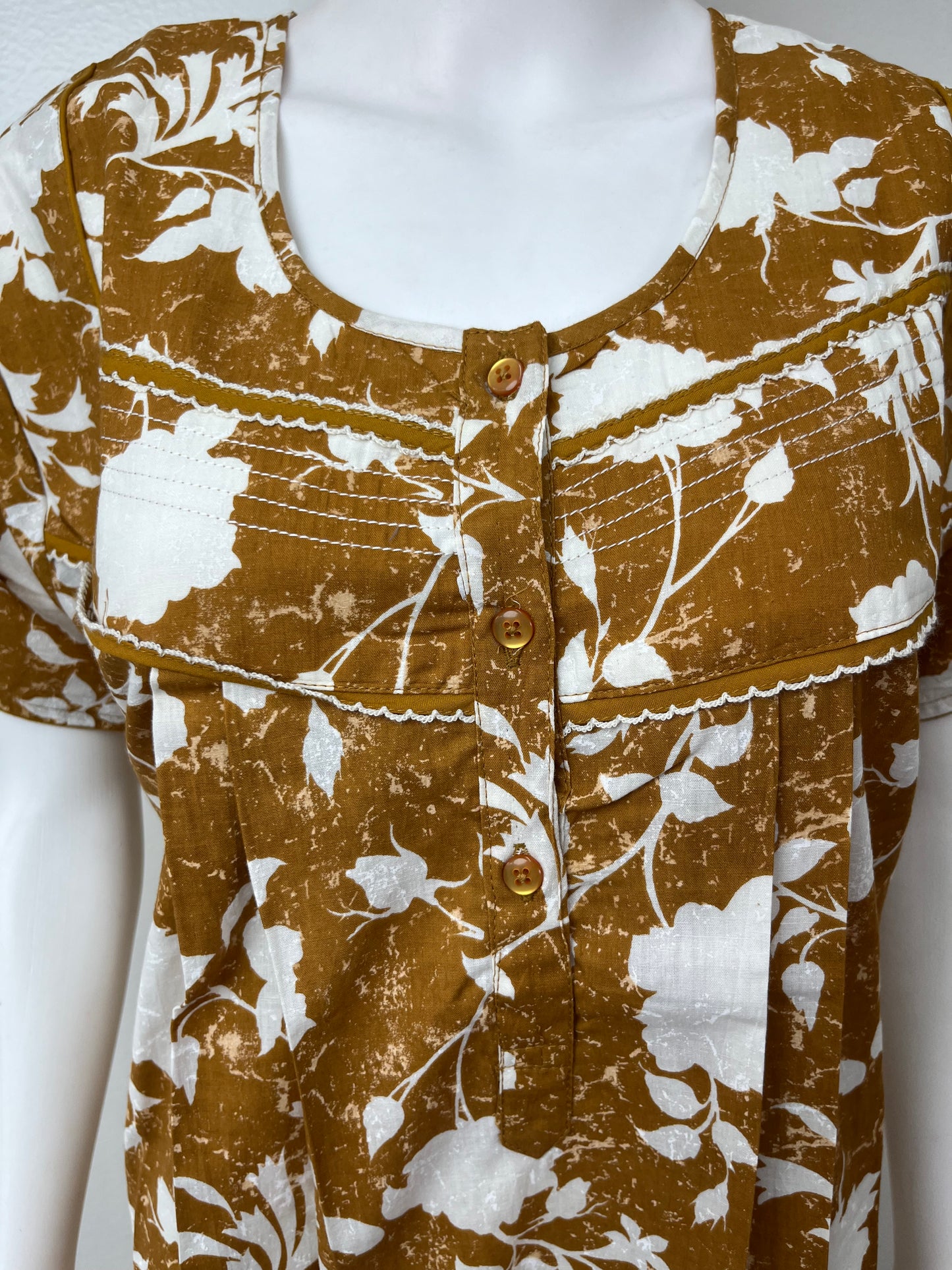 Mustard Floral Printed 100% Cotton Nightgown