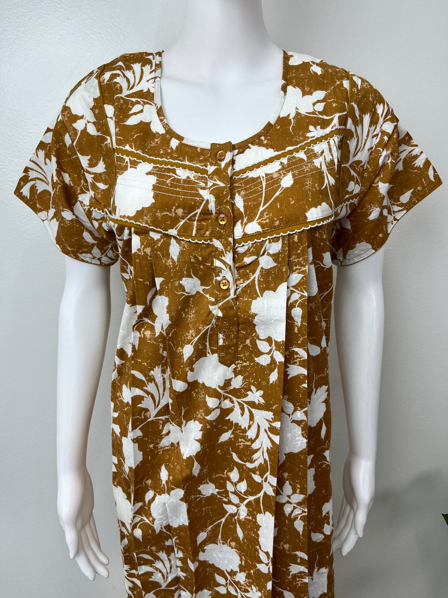 Mustard Floral Printed 100% Cotton Nightgown