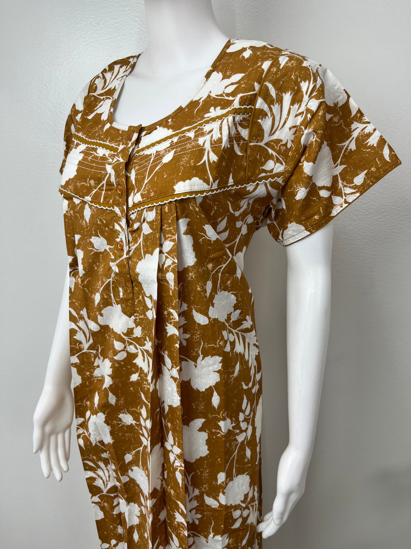Mustard Floral Printed 100% Cotton Nightgown