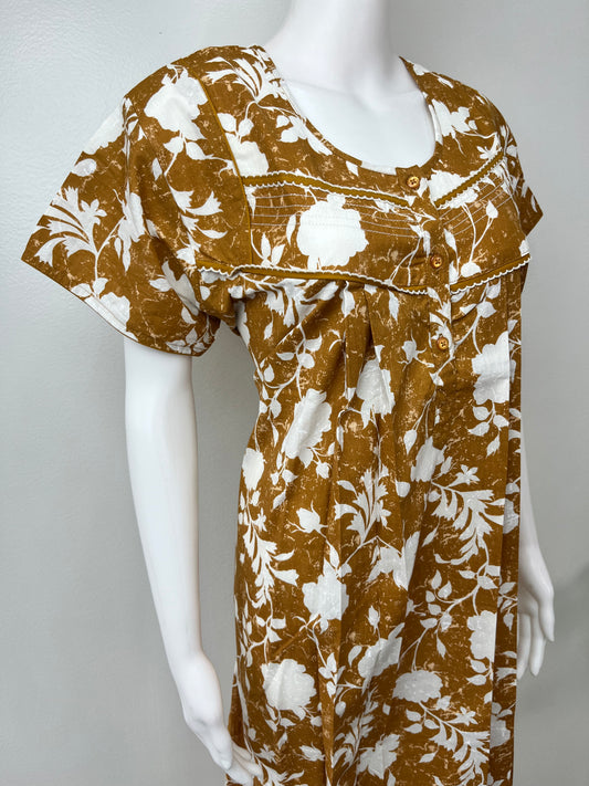 Mustard Floral Printed 100% Cotton Nightgown