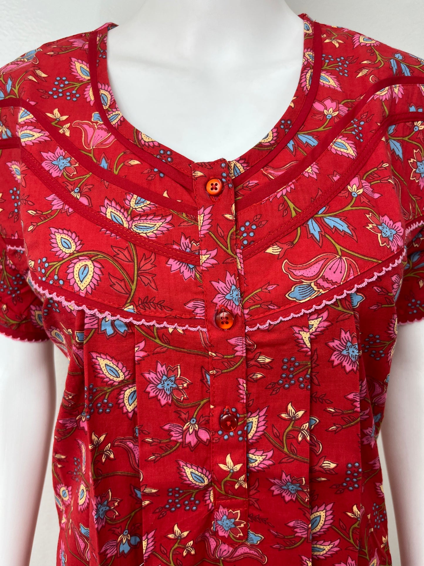 Red Floral Printed Pure Cotton Nighty for Women