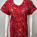 Red Floral Printed Pure Cotton Nighty for Women