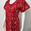Red Floral Printed Pure Cotton Nighty for Women