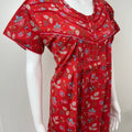 Red Floral Printed Pure Cotton Nighty for Women