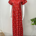 Red Floral Printed Pure Cotton Nighty for Women