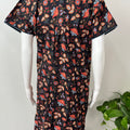 Black Pure Cotton Nightgown with Contrast Print
