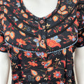 Black Pure Cotton Nightgown with Contrast Print