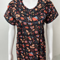 Black Pure Cotton Nightgown with Contrast Print