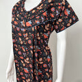 Black Pure Cotton Nightgown with Contrast Print
