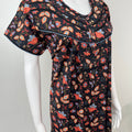 Black Pure Cotton Nightgown with Contrast Print