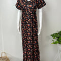 Black Pure Cotton Nightgown with Contrast Print