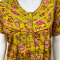 Yellow Floral 100% Cotton Pleated Nightgown