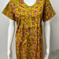 Yellow Floral 100% Cotton Pleated Nightgown