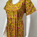 Yellow Floral 100% Cotton Pleated Nightgown
