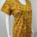 Yellow Floral 100% Cotton Pleated Nightgown