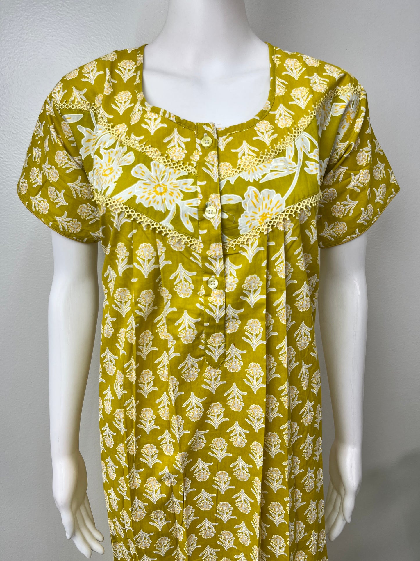 Yellow Pure Cotton Nightgown Elegant & Comfortable