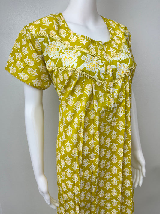 Yellow Pure Cotton Nightgown Elegant & Comfortable