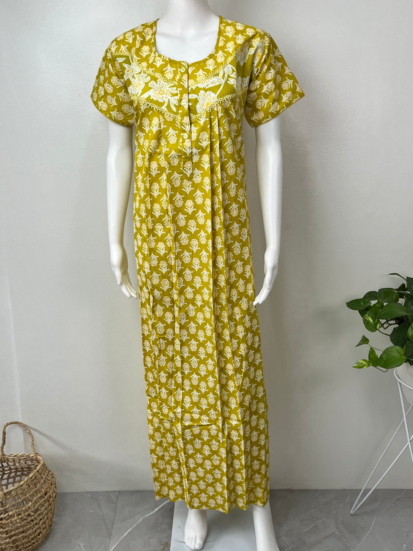 Yellow Pure Cotton Nightgown Elegant & Comfortable