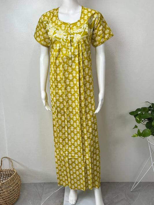 Yellow Pure Cotton Nightgown Elegant & Comfortable