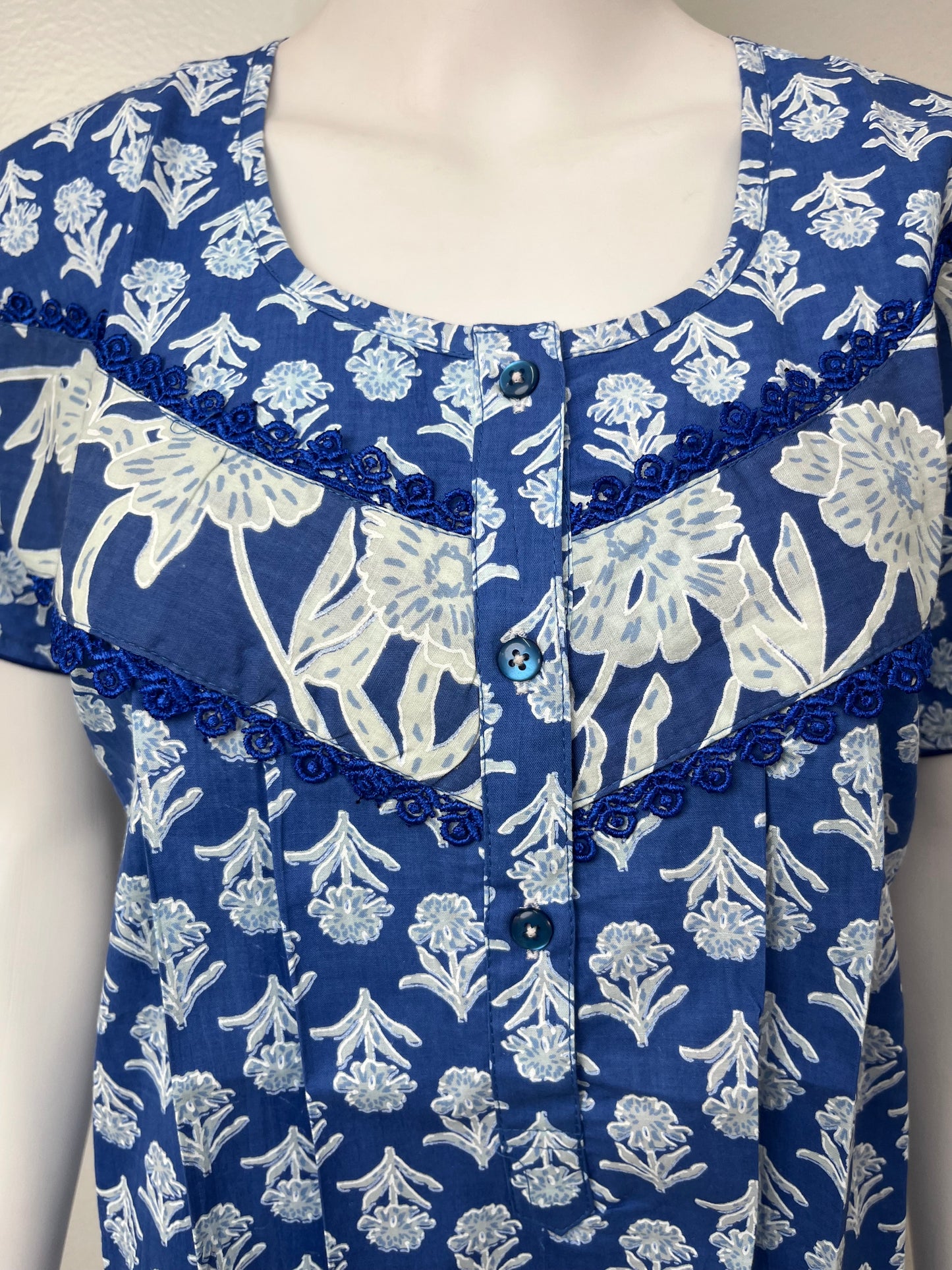 Blue Pleated 100% Cotton Nighty Soft & Comfortable.
