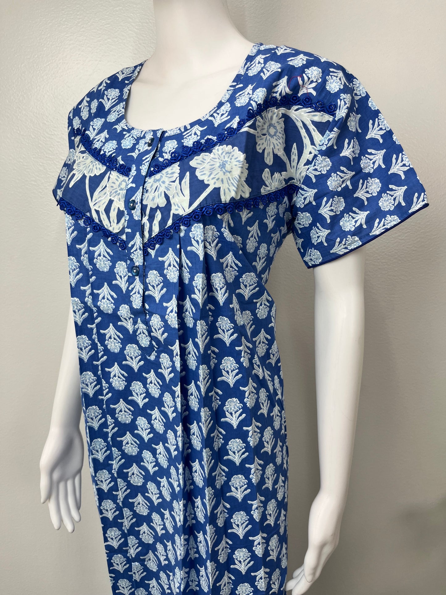 Blue Pleated 100% Cotton Nighty Soft & Comfortable.