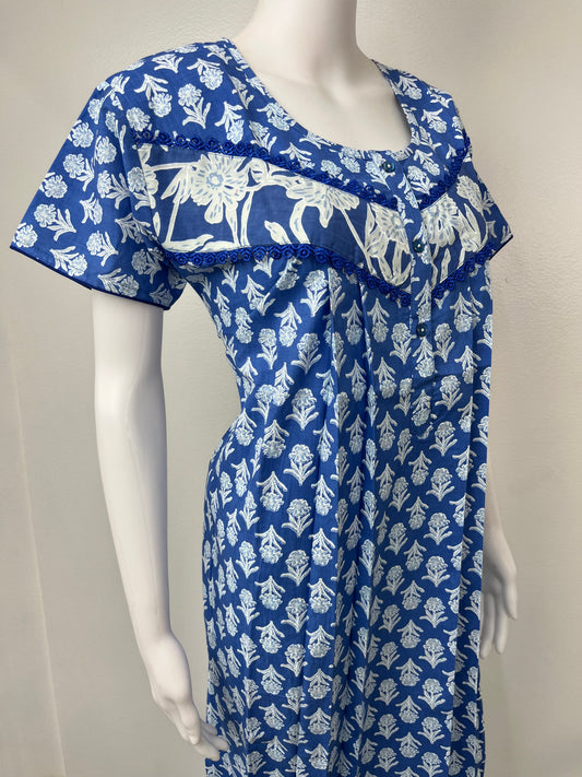 Blue Pleated 100% Cotton Nighty Soft & Comfortable.