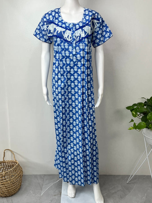 Blue Pleated 100% Cotton Nighty Soft & Comfortable.