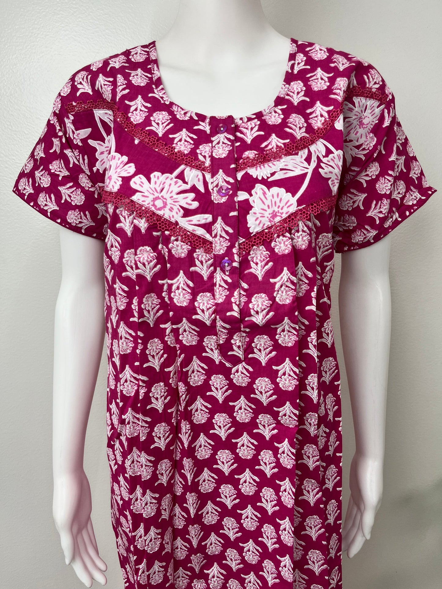 Pink 100% Cotton Nighty with Double Print
