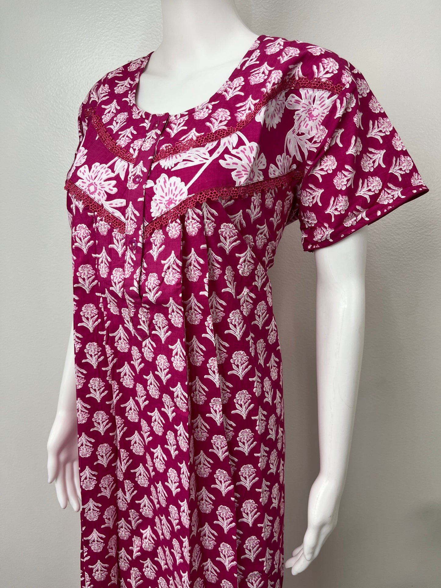Pink 100% Cotton Nighty with Double Print