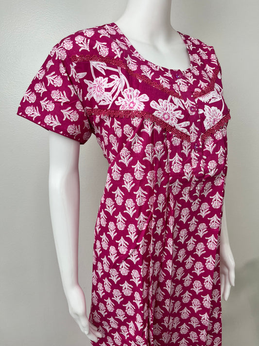 Pink 100% Cotton Nighty with Double Print