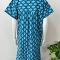 Blue Pleated Cotton Nightgown Soft & Comfortable.