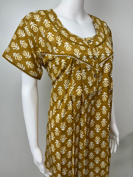 Olive Green Pleated 100% Cotton Nighty.