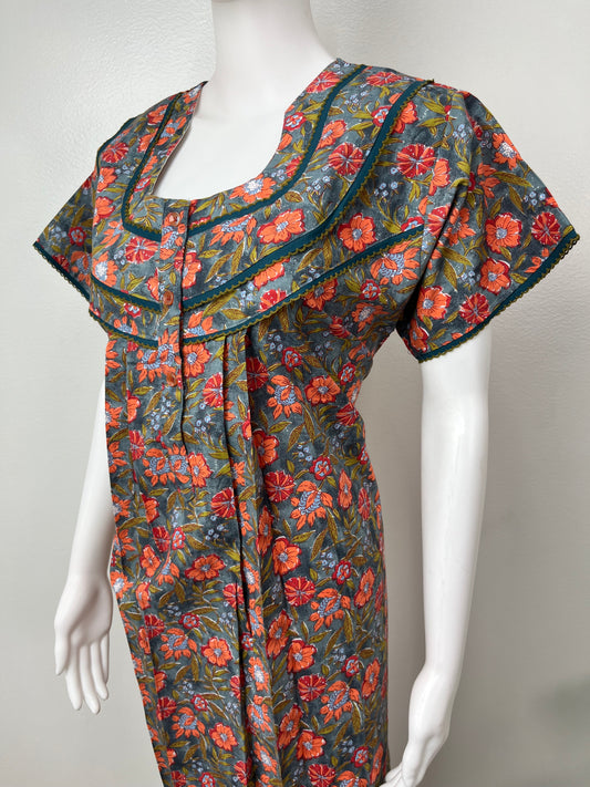 Grey Pure Cotton Nightgown Comfortable & Elegant.
