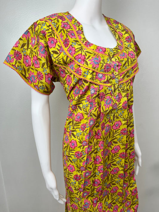 Yellow Printed 100% Cotton Nightgown