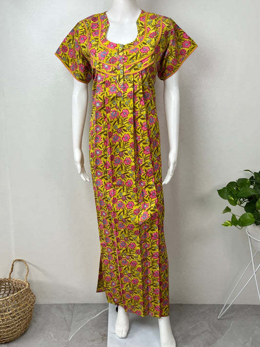 Yellow Printed 100% Cotton Nightgown