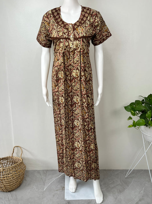 Brown Pure Cotton Nightgown with Lace Details