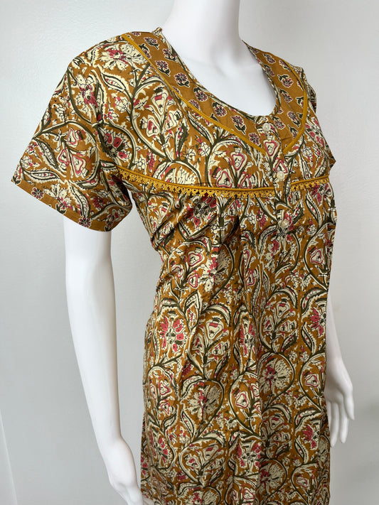 Mustard Printed 100% Cotton Nightgown