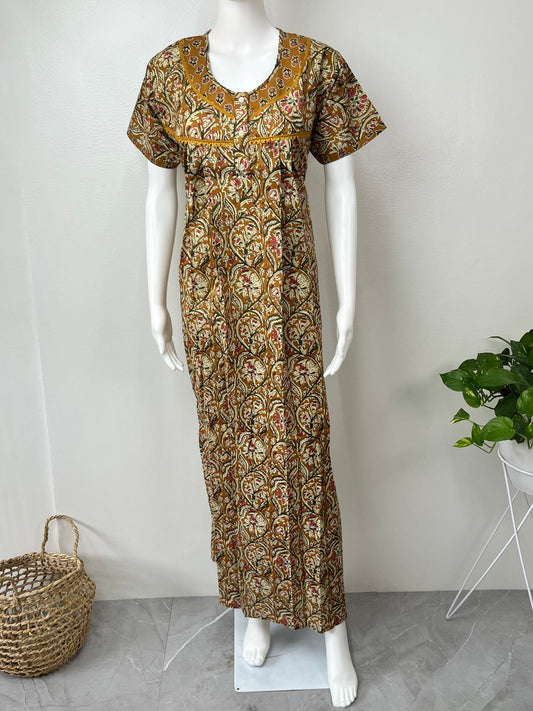 Mustard Printed 100% Cotton Nightgown