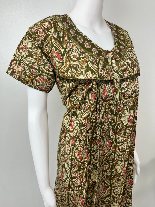 Bottle Green 100% Cotton Nightgown Soft & Comfortable