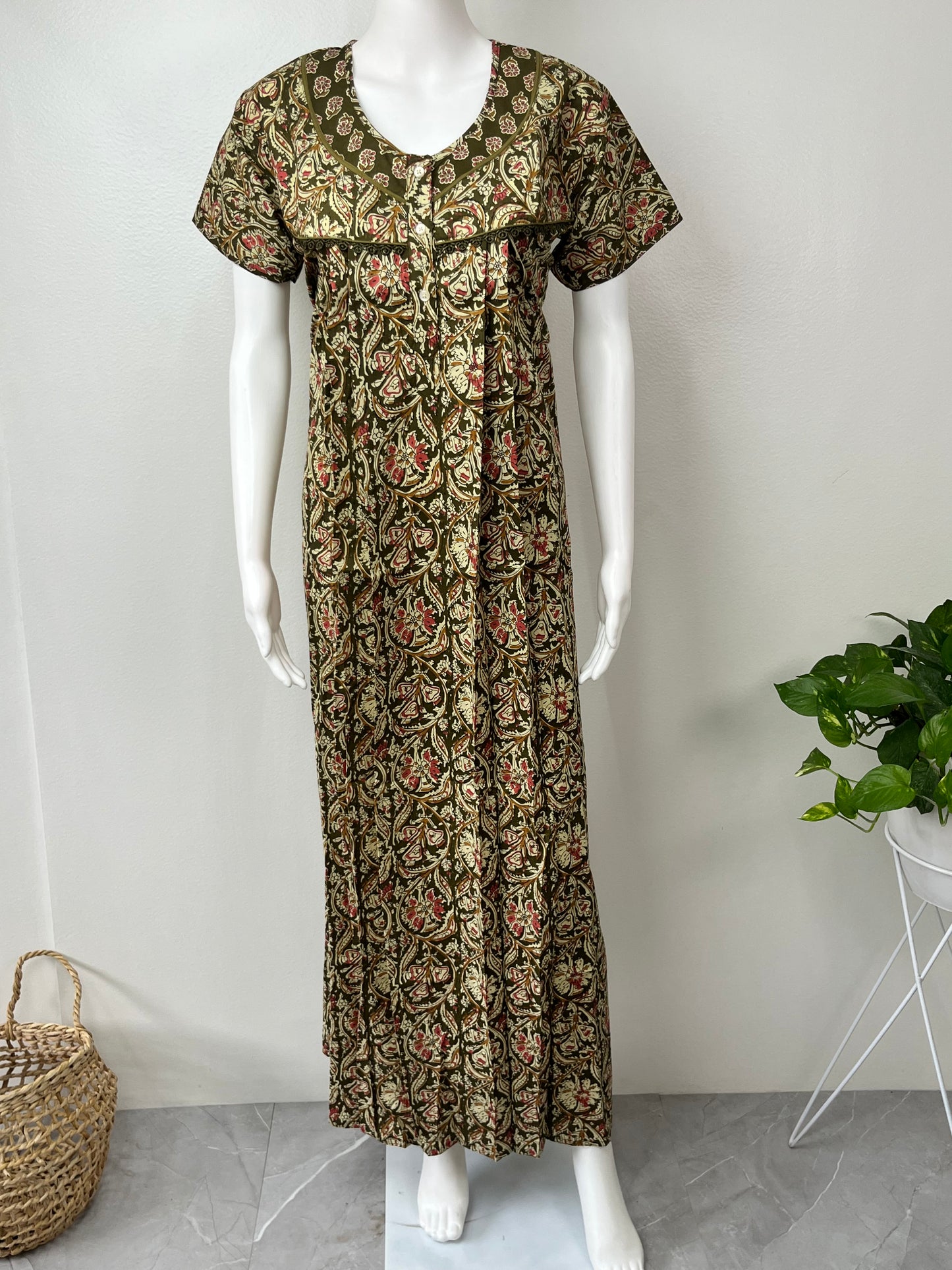 Bottle Green 100% Cotton Nightgown Soft & Comfortable