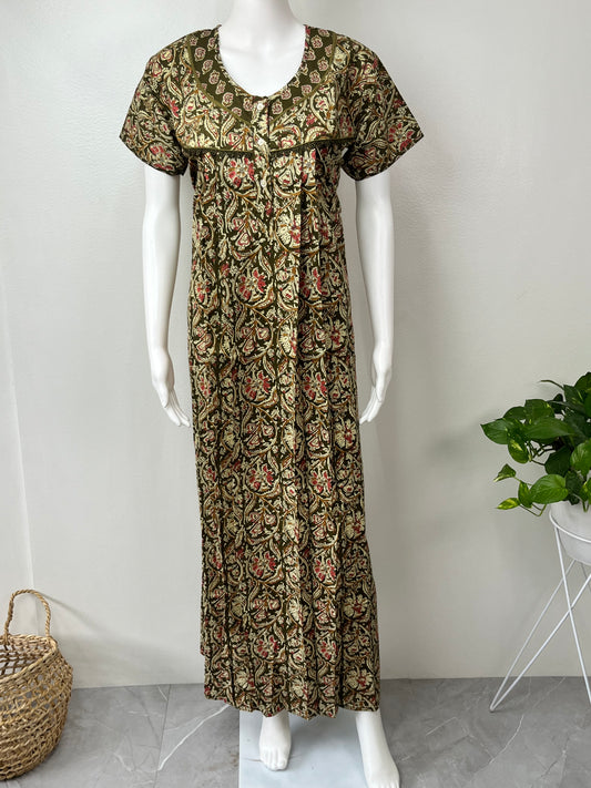 Bottle Green 100% Cotton Nightgown Soft & Comfortable