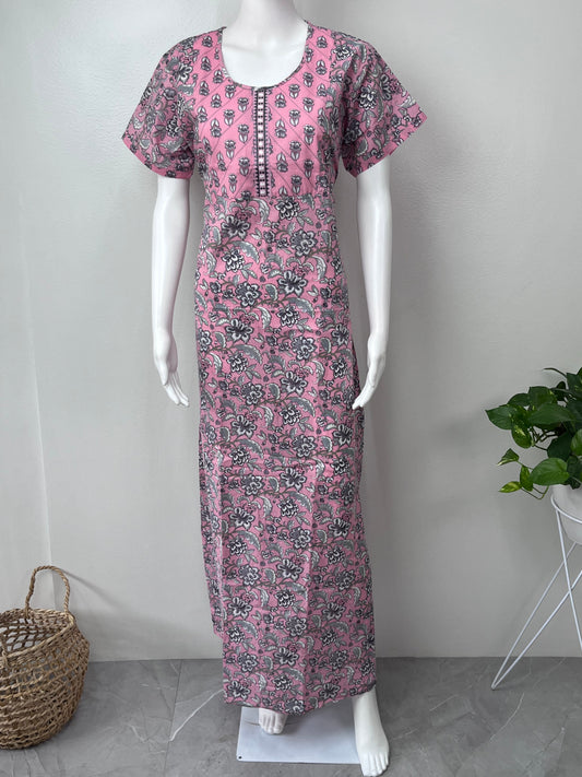 Baby Pink Pure Cotton A-Line Nighty
