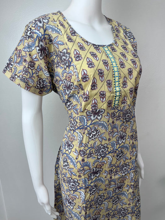 Yellow 100% Cotton Nightgown With Classic Embroidery