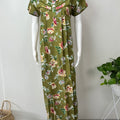 Olive Green Floral Printed 100% Cotton Nighty
